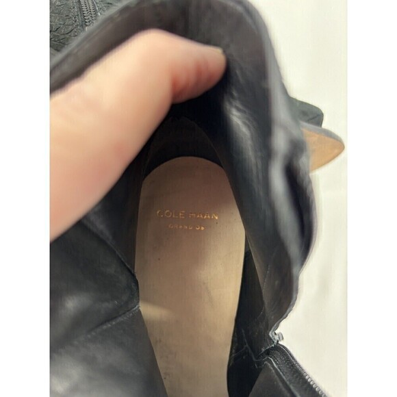 Cole Haan Grand.0S Peep Toe Bootie Black Embossed Nubuck Leather 9 Ankle Zip - Picture 12 of 13